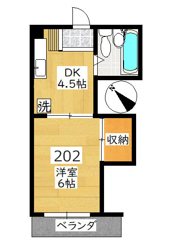 【間取り】小田急線生田駅の賃貸マンション：シルクハイツ202号室